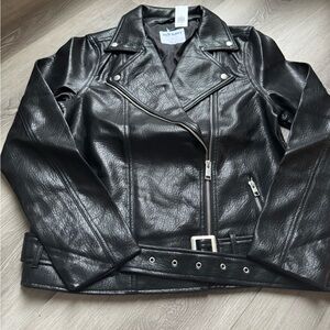 Old Navy Women's Black Leather Moto Jacket with Belt size S New